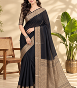 Black Banarasi Woven Gold Zari Design Pure Soft Georgette Fabric Lightweight Saree Unstitche