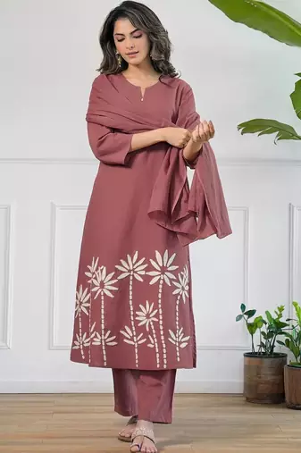 Women Ethnic Motifs Printed Regular Pure Cotton Kurta with Trousers & With Dupatta