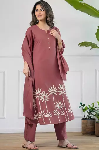 Women Ethnic Motifs Printed Regular Pure Cotton Kurta with Trousers & With Dupatta