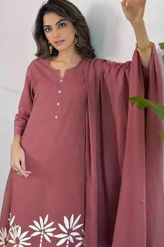 Women Ethnic Motifs Printed Regular Pure Cotton Kurta with Trousers & With Dupatta