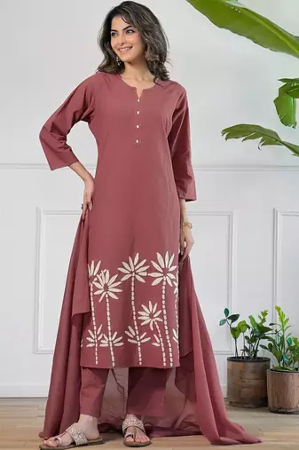 Women Ethnic Motifs Printed Regular Pure Cotton Kurta with Trousers & With Dupatta