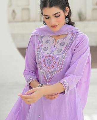Women Ethnic Motifs Embroidered Regular Thread Work Kurta with Trousers & With Dupatta 2