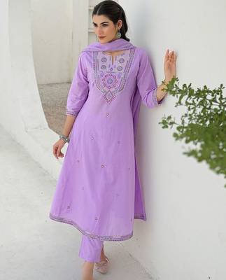 Women Ethnic Motifs Embroidered Regular Thread Work Kurta with Trousers & With Dupatta 4