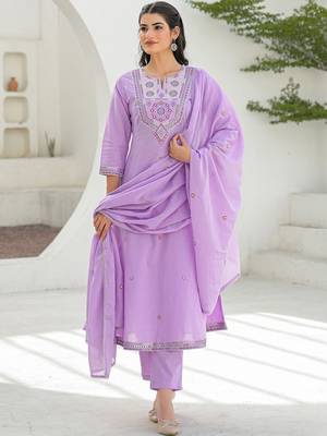 Women Ethnic Motifs Embroidered Regular Thread Work Kurta with Trousers & With Dupatta 7