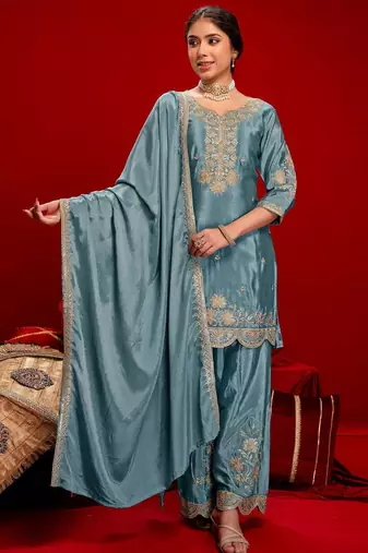 Women Ethnic Motifs Embroidered Regular Thread Work Kurta with Patiala & With Dupatta