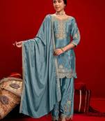 Women Ethnic Motifs Embroidered Regular Thread Work Kurta with Patiala & With Dupatta