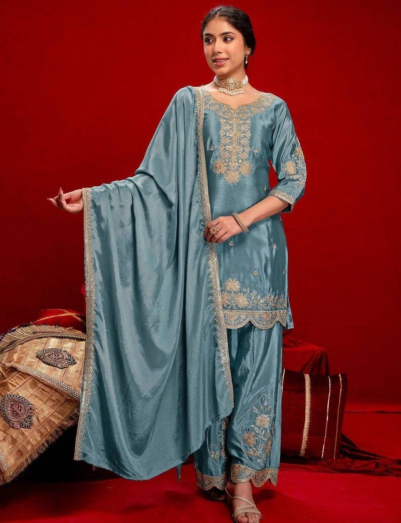 Women Ethnic Motifs Embroidered Regular Thread Work Kurta with Patiala & With Dupatta