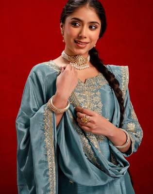 Women Ethnic Motifs Embroidered Regular Thread Work Kurta with Patiala & With Dupatta 2
