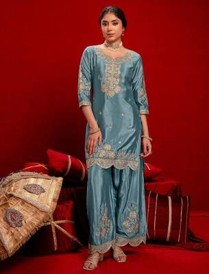 Women Ethnic Motifs Embroidered Regular Thread Work Kurta with Patiala & With Dupatta 5