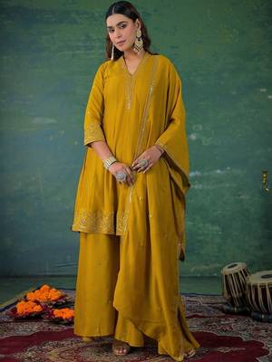 Women Embroidered Regular Kurta with Palazzos & With Dupatta 1