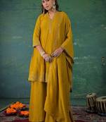 Women Embroidered Regular Kurta with Palazzos & With Dupatta
