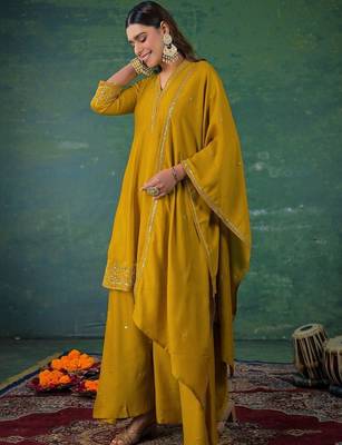 Women Embroidered Regular Kurta with Palazzos & With Dupatta 3