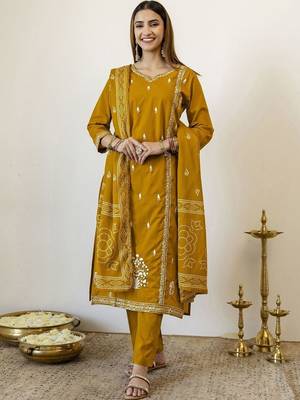 Women Ethnic Motifs Embroidered Regular Thread Work Pure Cotton Kurta with Trousers & With Dupatta 1