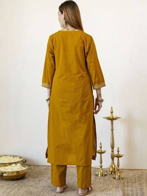 Women Ethnic Motifs Embroidered Regular Thread Work Pure Cotton Kurta with Trousers & With Dupatta 3