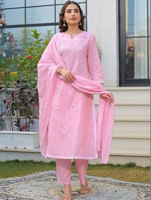 Women Ethnic Motifs Embroidered Regular Thread Work Kurta with Trousers & With Dupatta 1