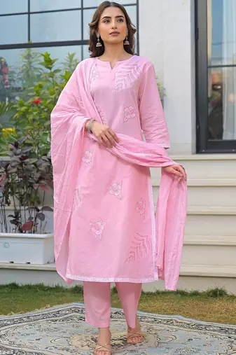 Women Ethnic Motifs Embroidered Regular Thread Work Kurta with Trousers & With Dupatta