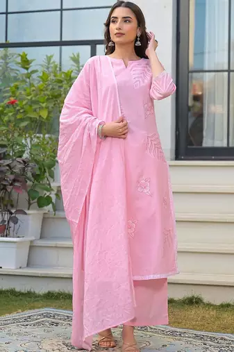 Women Ethnic Motifs Embroidered Regular Thread Work Kurta with Trousers & With Dupatta