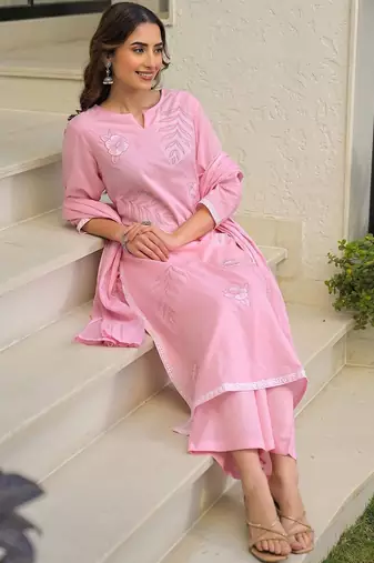 Women Ethnic Motifs Embroidered Regular Thread Work Kurta with Trousers & With Dupatta