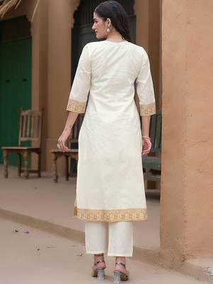 Women Ethnic Motifs Embroidered Regular Thread Work Pure Cotton Kurta with Trousers & With Dupatta 3