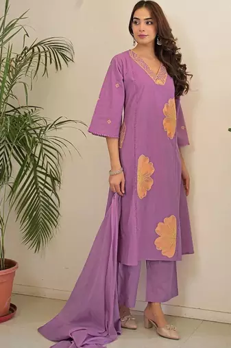 Women Ethnic Motifs Embroidered Regular Thread Work Kurta with Palazzos & With Dupatta