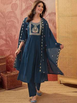 Women Ethnic Motifs Embroidered Empire Thread Work Kurta with Trousers & With Dupatta 1