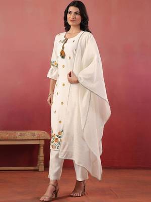 Women Floral Embroidered Regular Thread Work Kurta with Trousers & With Dupatta 7