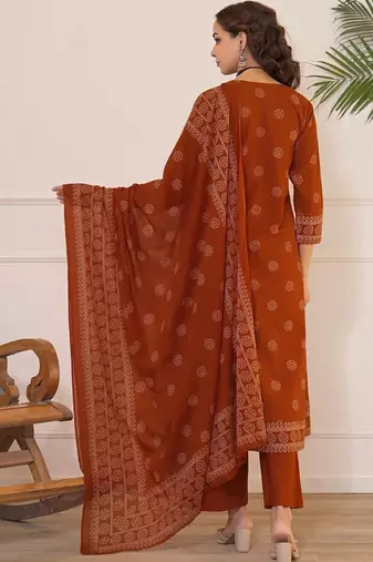 Women Ethnic Motifs Printed Angrakha Pure Cotton Kurta with Palazzos & With Dupatta