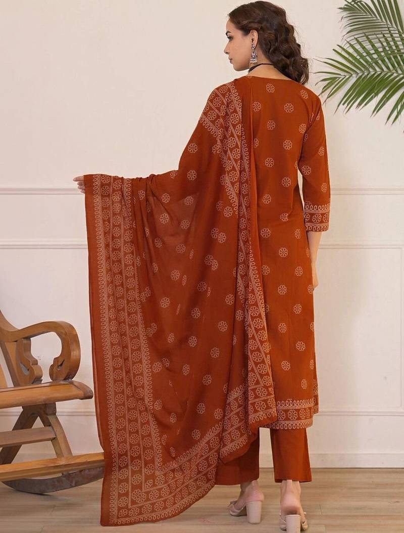 Women Ethnic Motifs Printed Angrakha Pure Cotton Kurta with Palazzos & With Dupatta