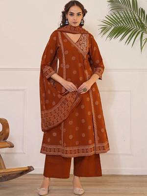 Women Ethnic Motifs Printed Angrakha Pure Cotton Kurta with Palazzos & With Dupatta 3
