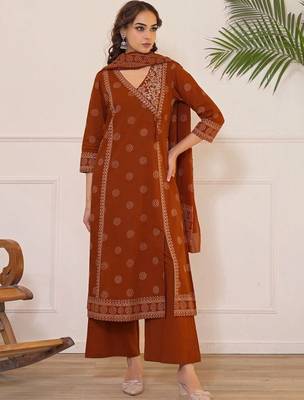 Women Ethnic Motifs Printed Angrakha Pure Cotton Kurta with Palazzos & With Dupatta 6
