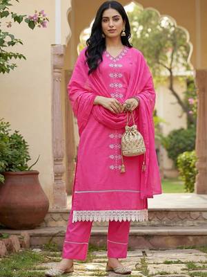 Women Ethnic Motifs Embroidered Regular Thread Work Kurta with Trousers & With Dupatta 1