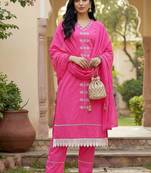 Women Ethnic Motifs Embroidered Regular Thread Work Kurta with Trousers & With Dupatta