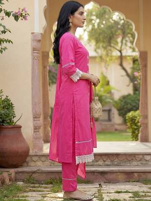 Women Ethnic Motifs Embroidered Regular Thread Work Kurta with Trousers & With Dupatta 4