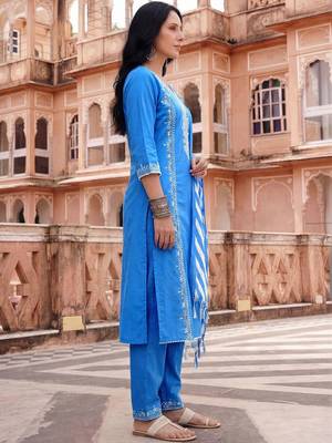Women Ethnic Motifs Embroidered Regular Thread Work Kurta with Trousers & With Dupatta 6