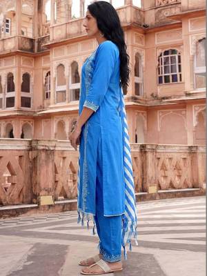 Women Ethnic Motifs Embroidered Regular Thread Work Kurta with Trousers & With Dupatta 7