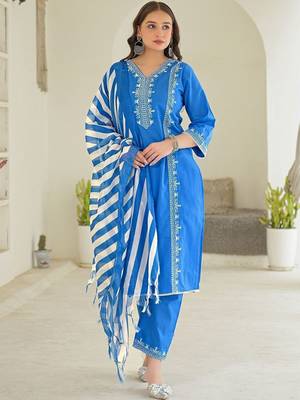 Women Ethnic Motifs Embroidered Regular Thread Work Kurta with Trousers & With Dupatta 1
