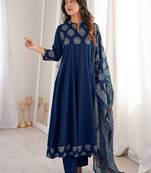 Women Embroidered Regular Kurta with Pyjamas & With Dupatta