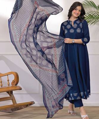 Women Ethnic Motifs Printed Regular Kurta with Trousers & With Dupatta 7