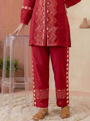 Embroidered Dark Red Cotton Blend Co Ords for Women 4