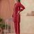 Embroidered Dark Red Cotton Blend Co Ords for Women
