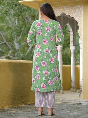 Women Floral Printed Regular Thread Work Kurta with Trousers & With Dupatta 5