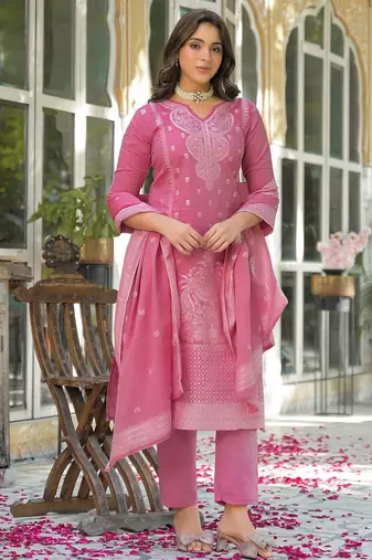 Women Ethnic Motifs Regular Kurta with Trousers & With Dupatta