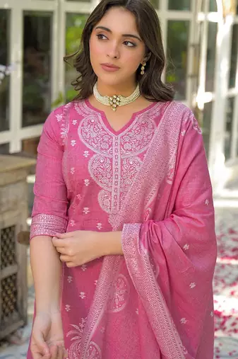Women Ethnic Motifs Regular Kurta with Trousers & With Dupatta