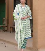 Women Ethnic Motifs Printed Regular Thread Work Kurta with Trousers & With Dupatta