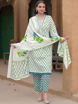 Women Ethnic Motifs Printed Regular Thread Work Kurta with Trousers & With Dupatta 6