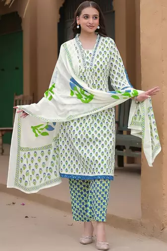 Women Ethnic Motifs Printed Regular Thread Work Kurta with Trousers & With Dupatta