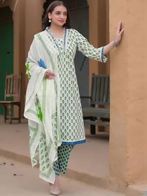 Women Ethnic Motifs Printed Regular Thread Work Kurta with Trousers & With Dupatta 7