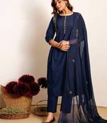 Women Ethnic Motifs Embroidered Regular Thread Work Kurta with Trousers & With Dupatta