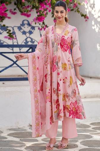 Women Printed Regular Kurta with Trousers & With Dupatta