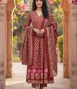 Women Ethnic Motifs Printed Regular Kurta with Trousers & With Dupatta